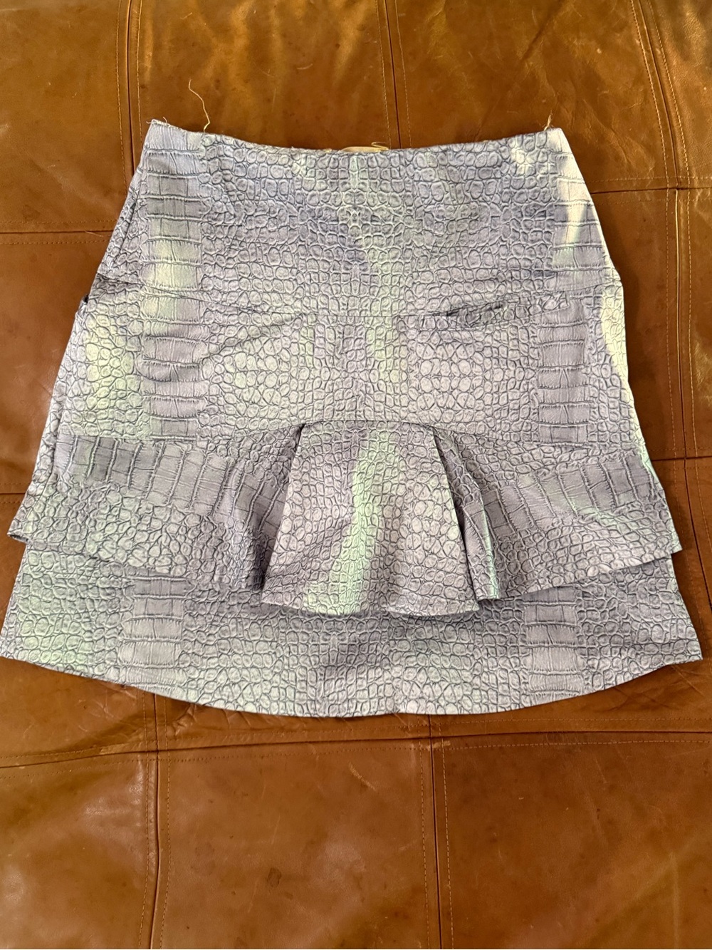 Lucky in Love Crocodile-Embossed Peplum Mini Skirt